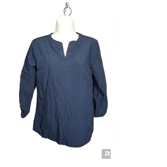 Van Heusen XXS Navy Split Neck Blouse Casual Work Career - Picture 1 of 16